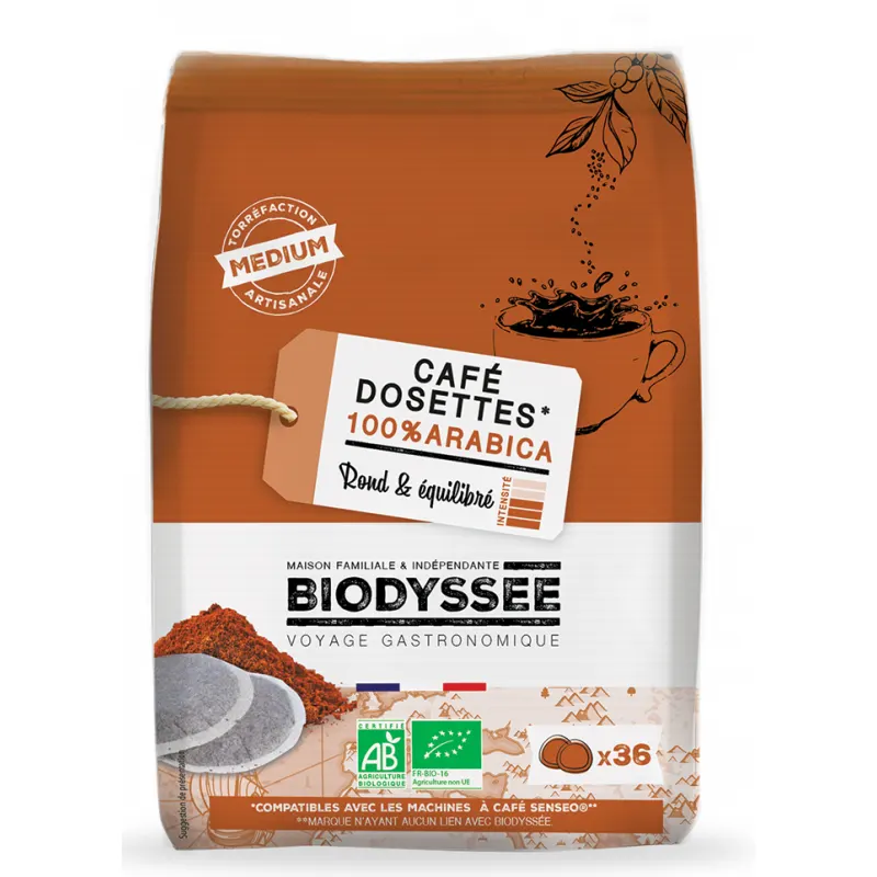100% Arabica Medium Coffee Pods Compatible SENSEO 36x8g, BIODYSSEE
