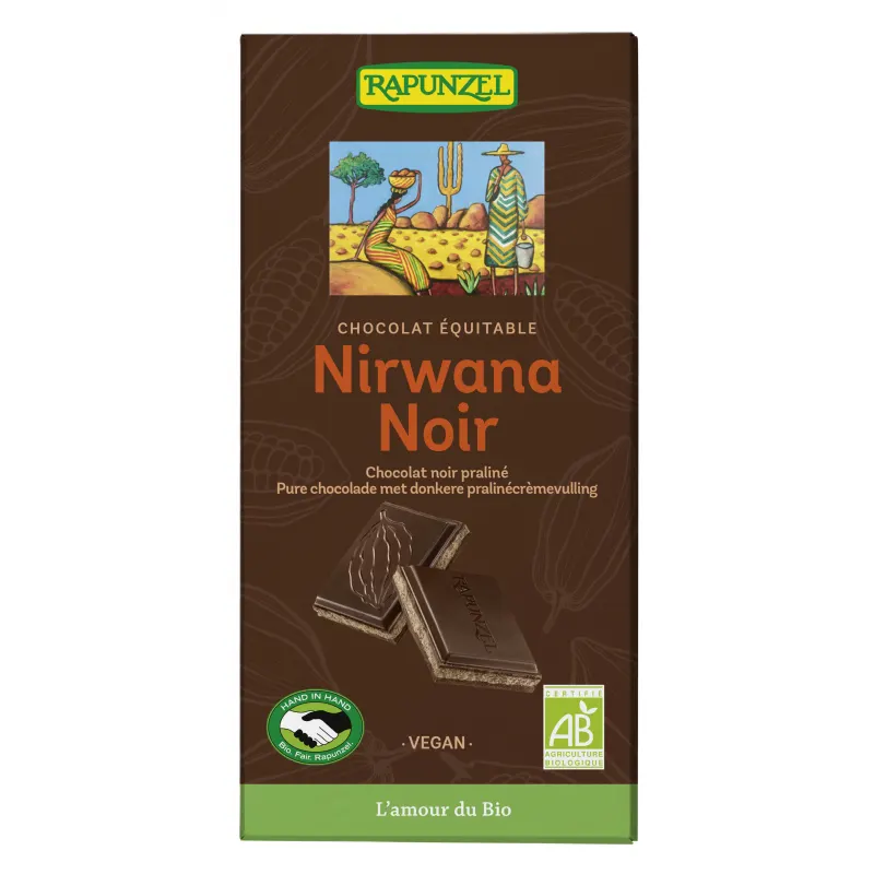 Dark Chocolate (55% Cocoa) Filled With Praline, Nirwana Dark 100g, RAPUNZEL