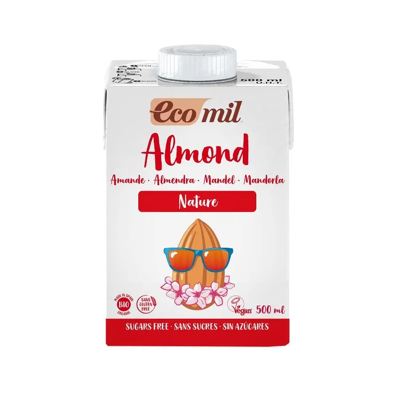Organic Almond Milk Natural Unsweetened 500ml, ECOMIL
